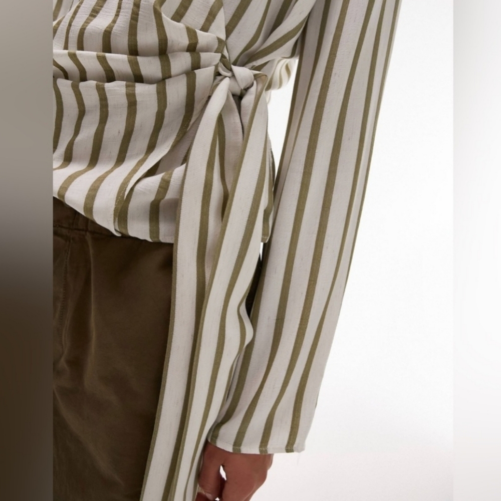 Topshop stripe wrap top in olive NWOT - Picture 4 of 9